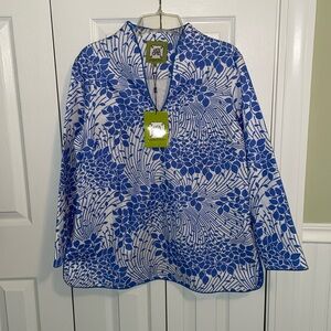 Elizabeth McKay Blue & White Christie Tunic Large Greenwich 14 NWT